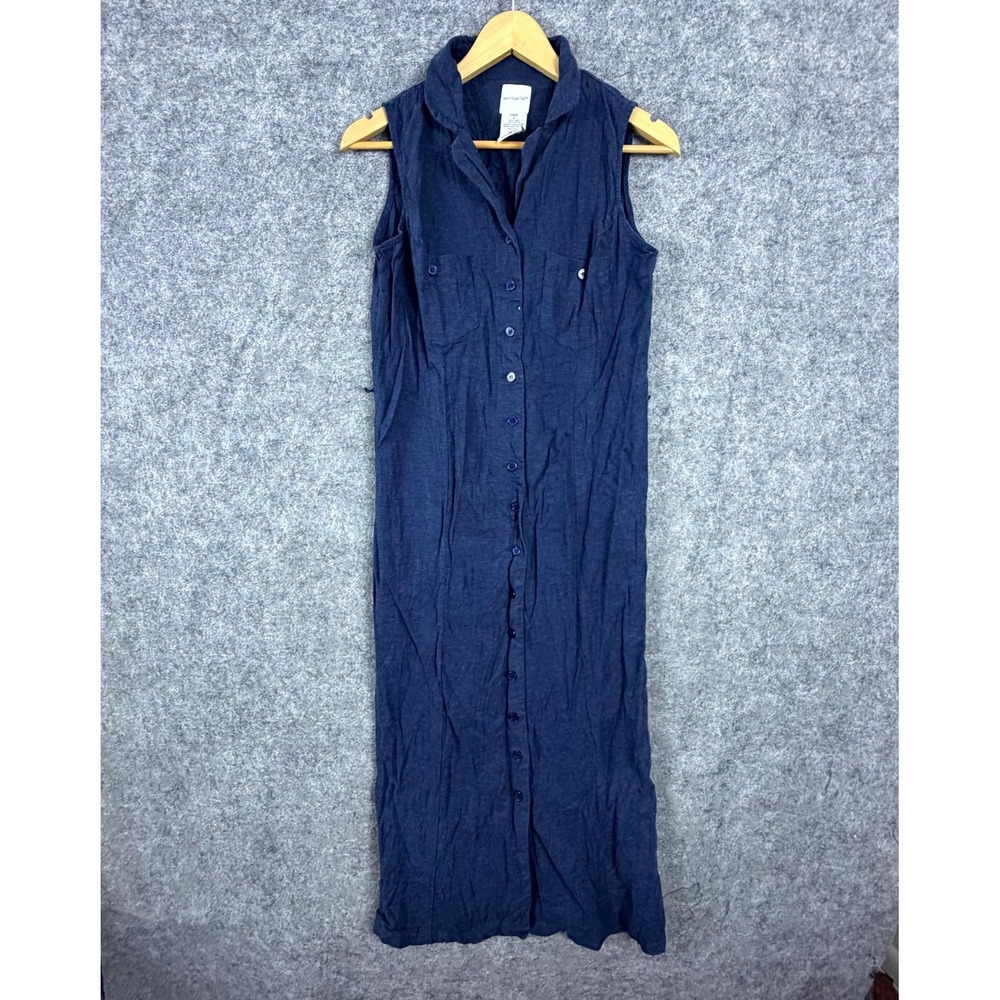 White Stag Shirt Dress Womens 8 Blue Vintage Sleeveless Button Front Midi Pocket